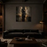 Gilded Obsidian Column Living Room Wall Art Canvas Print shown in a warm modern interior
