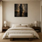 Gilded Obsidian Column Living Room Wall Art Canvas Print showcased in an elegant minimalist interior