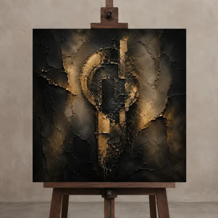 Antique Gold Relic Living Room Wall Art Canvas Print shown in Studio Easel