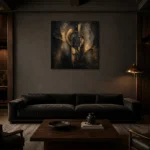 Antique Gold Relic Living Room Wall Art Canvas Print shown in a warm modern interior