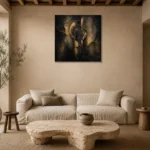 Antique Gold Relic Living Room Wall Art Canvas Print presented in a sophisticated home setting