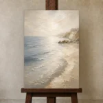 Luminous Tide Coastal Living Room Wall Art Canvas Print displayed on a studio easel