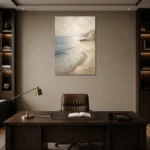 Luminous Tide Coastal Living Room Wall Art Canvas Print displayed in a contemporary gallery-inspired room