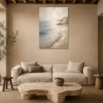 Luminous Tide Coastal Living Room Wall Art Canvas Print presented in a sophisticated home setting