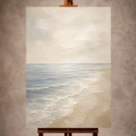 Airy blue-gray Living Room Wall Art print featuring a tranquil sea horizon and softened beach forms for elegant coastal interiors