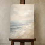 Airy Horizon Coastal Living Room Wall Art Canvas Print displayed on a studio easel