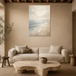 Airy Horizon Coastal Living Room Wall Art Canvas Print presented in a sophisticated home setting