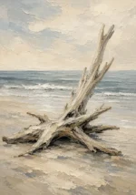 Weathered Driftwood Coastal Living Room Wall Art Canvas Print