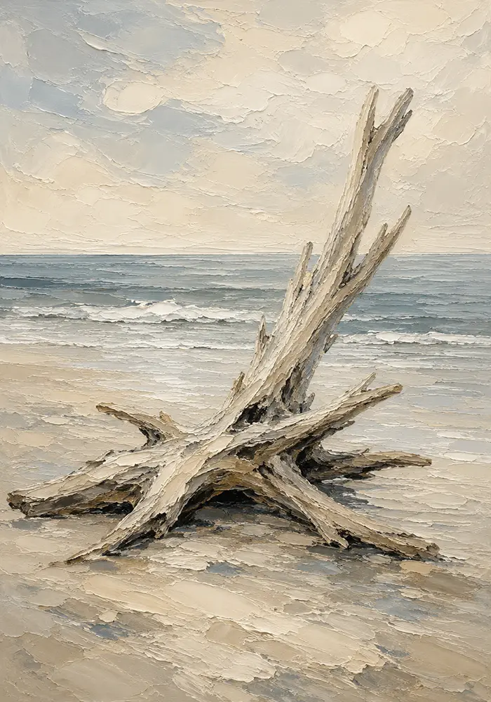 Weathered Driftwood Coastal Living Room Wall Art Canvas Print