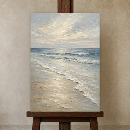 Pearl Surf Coastal Living Room Wall Art Canvas Print shown in Studio Easel