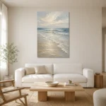 Pearl Surf Coastal Living Room Wall Art Canvas Print styled in a refined neutral interior