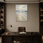 Pearl Surf Coastal Living Room Wall Art Canvas Print displayed in a contemporary gallery-inspired room