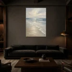 Pearl Surf Coastal Living Room Wall Art Canvas Print shown in a warm modern interior