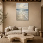 Pearl Surf Coastal Living Room Wall Art Canvas Print presented in a sophisticated home setting