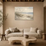 Windswept Dunes Coastal Living Room Wall Art Canvas Print presented in a sophisticated home setting