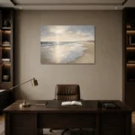 Pearl Tide Line Coastal Living Room Wall Art Canvas Print displayed in a contemporary gallery-inspired room