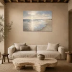Pearl Tide Line Coastal Living Room Wall Art Canvas Print presented in a sophisticated home setting