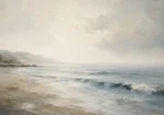 Misty Shoreline Coastal Living Room Wall Art Canvas Print