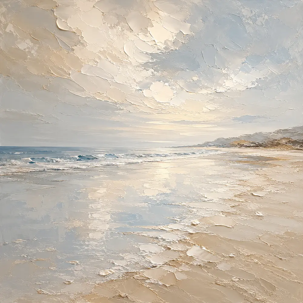 Pearl Horizon Coastal Living Room Wall Art Canvas Print