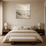 Windswept Dune Grass Coastal Living Room Wall Art Canvas Print showcased in an elegant minimalist interior