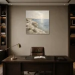 Weathered Limestone Coastal Living Room Wall Art Canvas Print displayed in a contemporary gallery-inspired room
