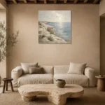 Weathered Limestone Coastal Living Room Wall Art Canvas Print presented in a sophisticated home setting