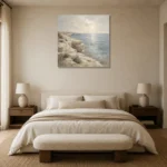 Weathered Limestone Coastal Living Room Wall Art Canvas Print showcased in an elegant minimalist interior