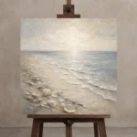 Pearl Shell Shore Coastal Living Room Wall Art Canvas Print displayed on a studio easel