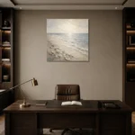 Pearl Shell Shore Coastal Living Room Wall Art Canvas Print displayed in a contemporary gallery-inspired room