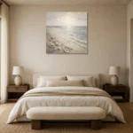 Pearl Shell Shore Coastal Living Room Wall Art Canvas Print showcased in an elegant minimalist interior