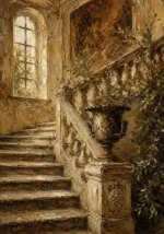Timeless Old World Villa Staircase Living Room Wall Art Canvas Print