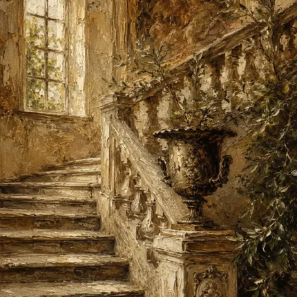 Timeless Old World Villa Staircase Living Room Wall Art Canvas Print