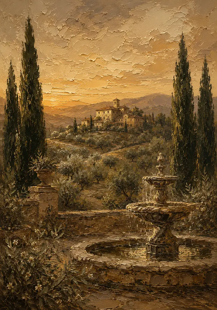 Serene Old World Country Estate Living Room Wall Art Canvas Print