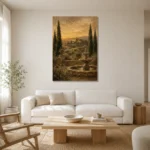 Serene Old World Country Estate Living Room Wall Art Canvas Print styled in a refined neutral interior