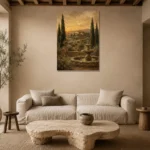 Serene Old World Country Estate Living Room Wall Art Canvas Print presented in a sophisticated home setting