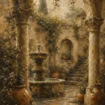 Romantic Italianate Courtyard Living Room Wall Art Canvas Print