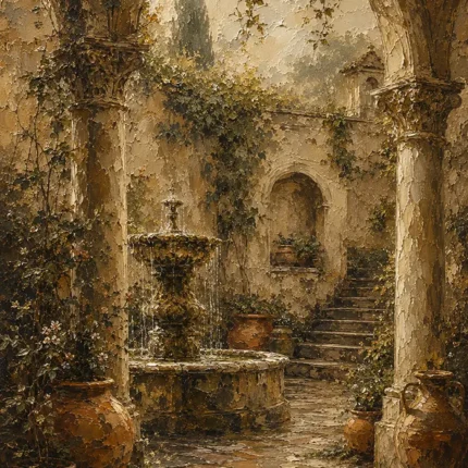 Romantic Italianate Courtyard Living Room Wall Art Canvas Print