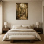 Romantic Italianate Courtyard Living Room Wall Art Canvas Print showcased in an elegant minimalist interior