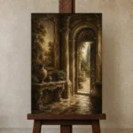 Heritage European Vestibule Living Room Wall Art Canvas Print displayed on a studio easel