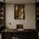 Heritage European Vestibule Living Room Wall Art Canvas Print displayed in a contemporary gallery-inspired room