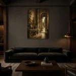 Heritage European Vestibule Living Room Wall Art Canvas Print shown in a warm modern interior