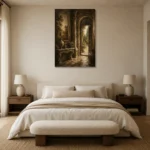 Heritage European Vestibule Living Room Wall Art Canvas Print showcased in an elegant minimalist interior