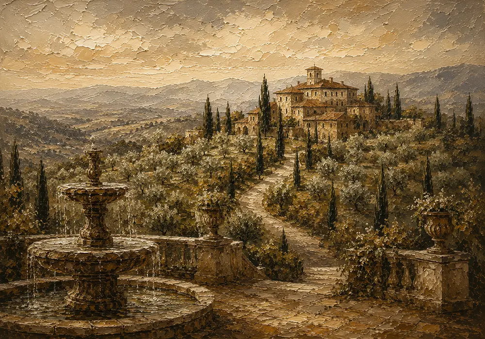 Grand Tuscan Estate Living Room Wall Art Canvas Print