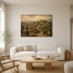 Grand Tuscan Estate Living Room Wall Art Canvas Print styled in a refined neutral interior