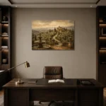 Grand Tuscan Estate Living Room Wall Art Canvas Print displayed in a contemporary gallery-inspired room
