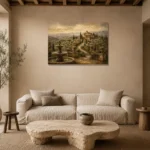 Grand Tuscan Estate Living Room Wall Art Canvas Print presented in a sophisticated home setting