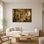 Elegant European Salon Living Room Wall Art Canvas Print styled in a refined neutral interior
