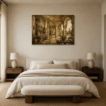 Elegant European Salon Living Room Wall Art Canvas Print showcased in an elegant minimalist interior