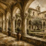Tranquil Monastery Cloister Living Room Wall Art Canvas Print