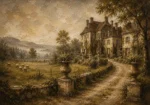 Romantic Countryside Manor Living Room Wall Art Canvas Print